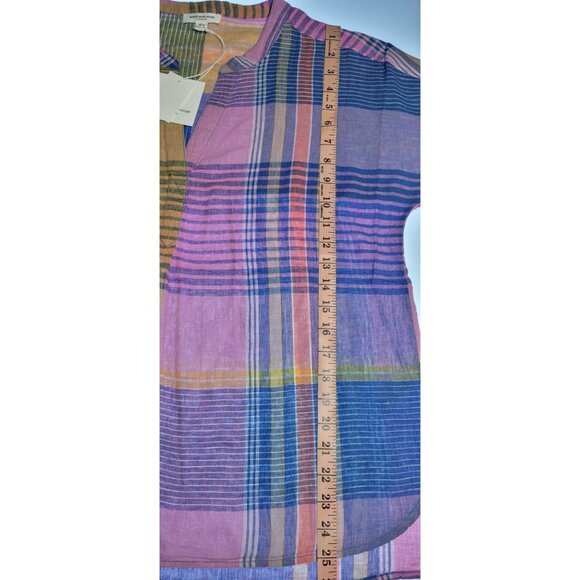 Beach Lunch Lounge Women's Cap Sleeve Striped Blouse Size Medium Multi Top Linen - Picture 10 of 10